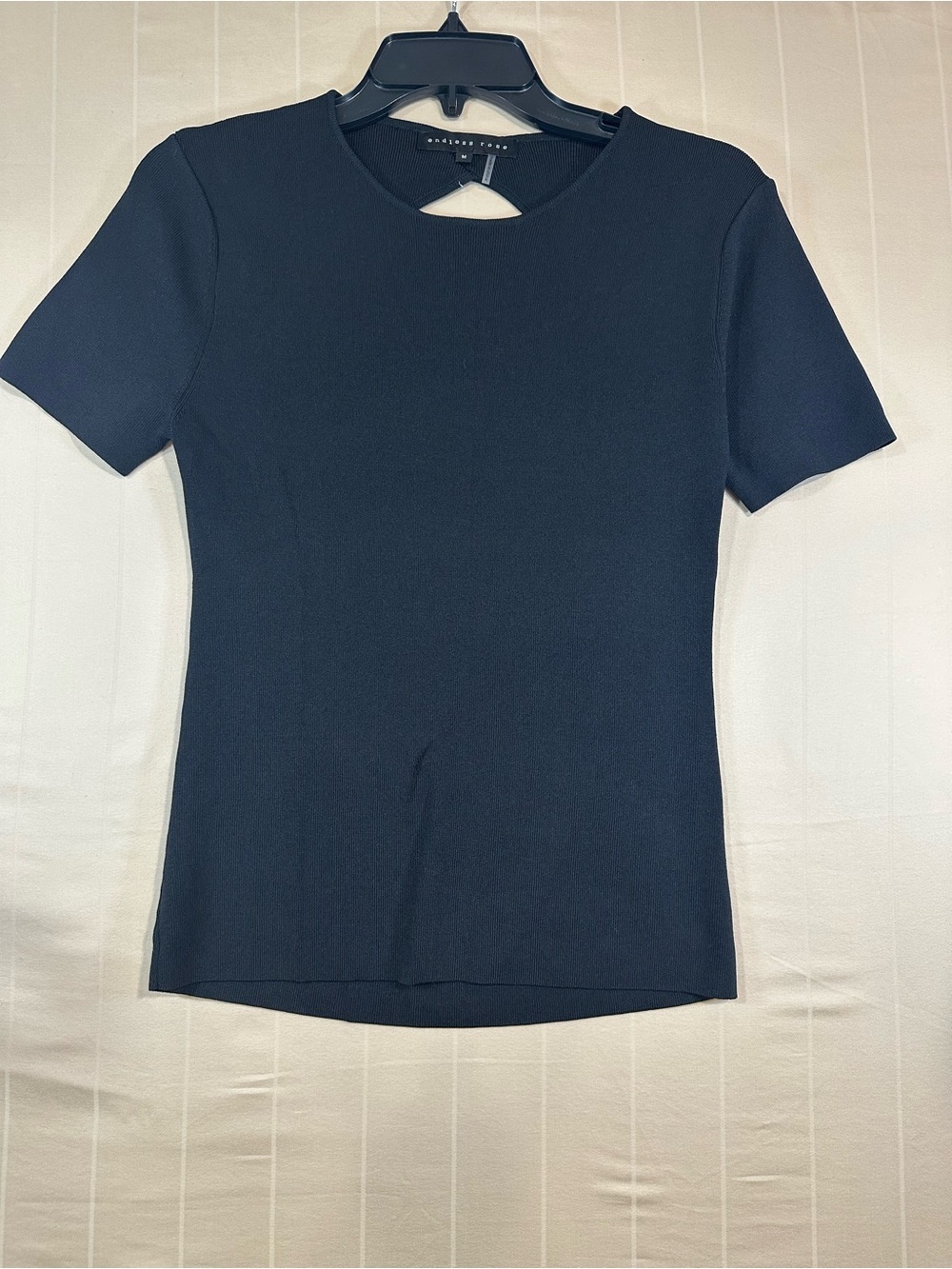 Endless Rose Black Ribbed Back Cut-Out Short Sleeve Knit Top Size Medium